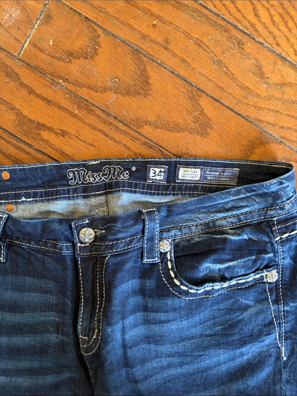 Miss Me Dark Blue Bootcut Jeans with Distressed Back Pockets - Picture 5 of 7